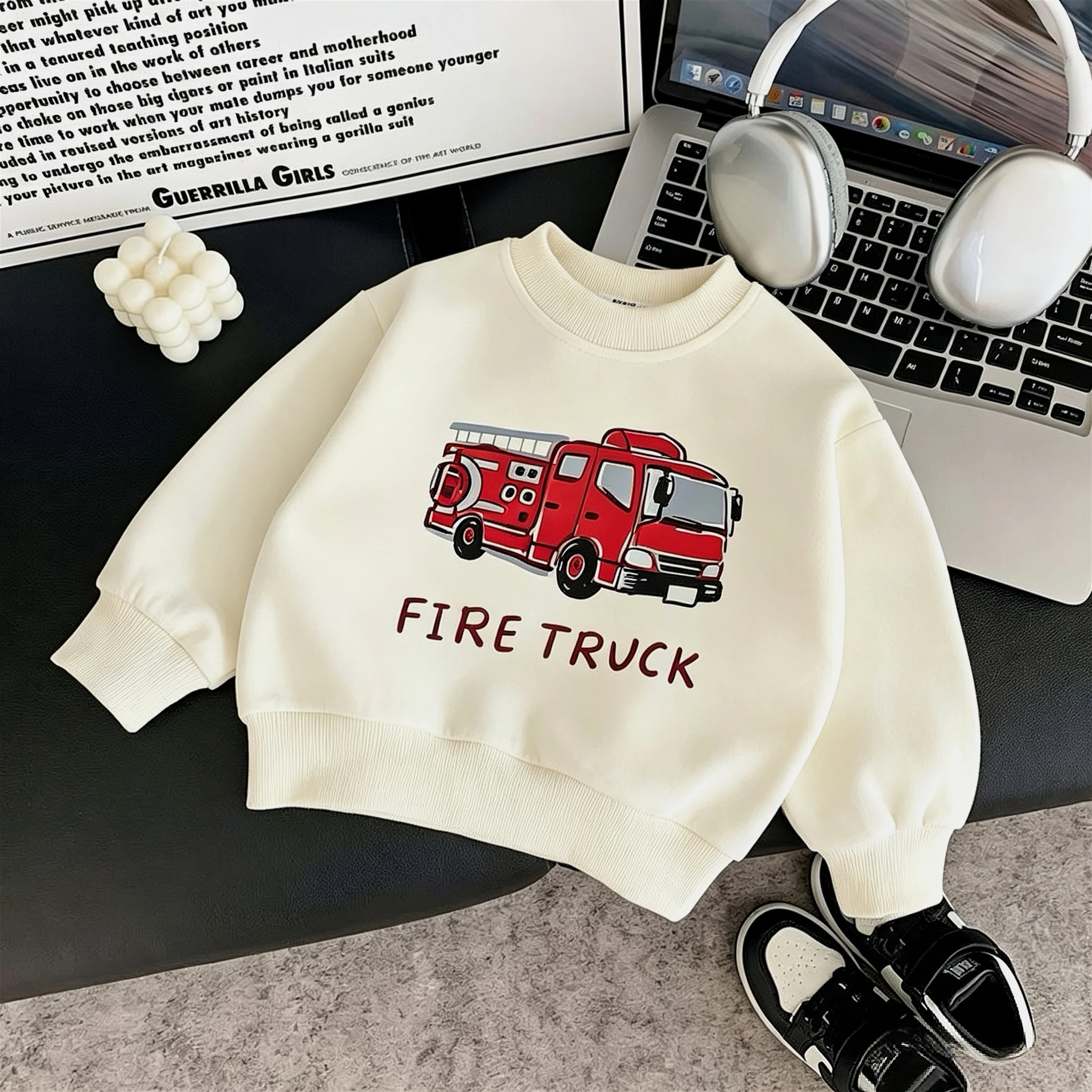 Spring Autumn Children's Sweatshirts Printed Car Baby Boys Long Sleeve Tops Crewneck Hoodie Kids Clothing Simple Versatile Tops
