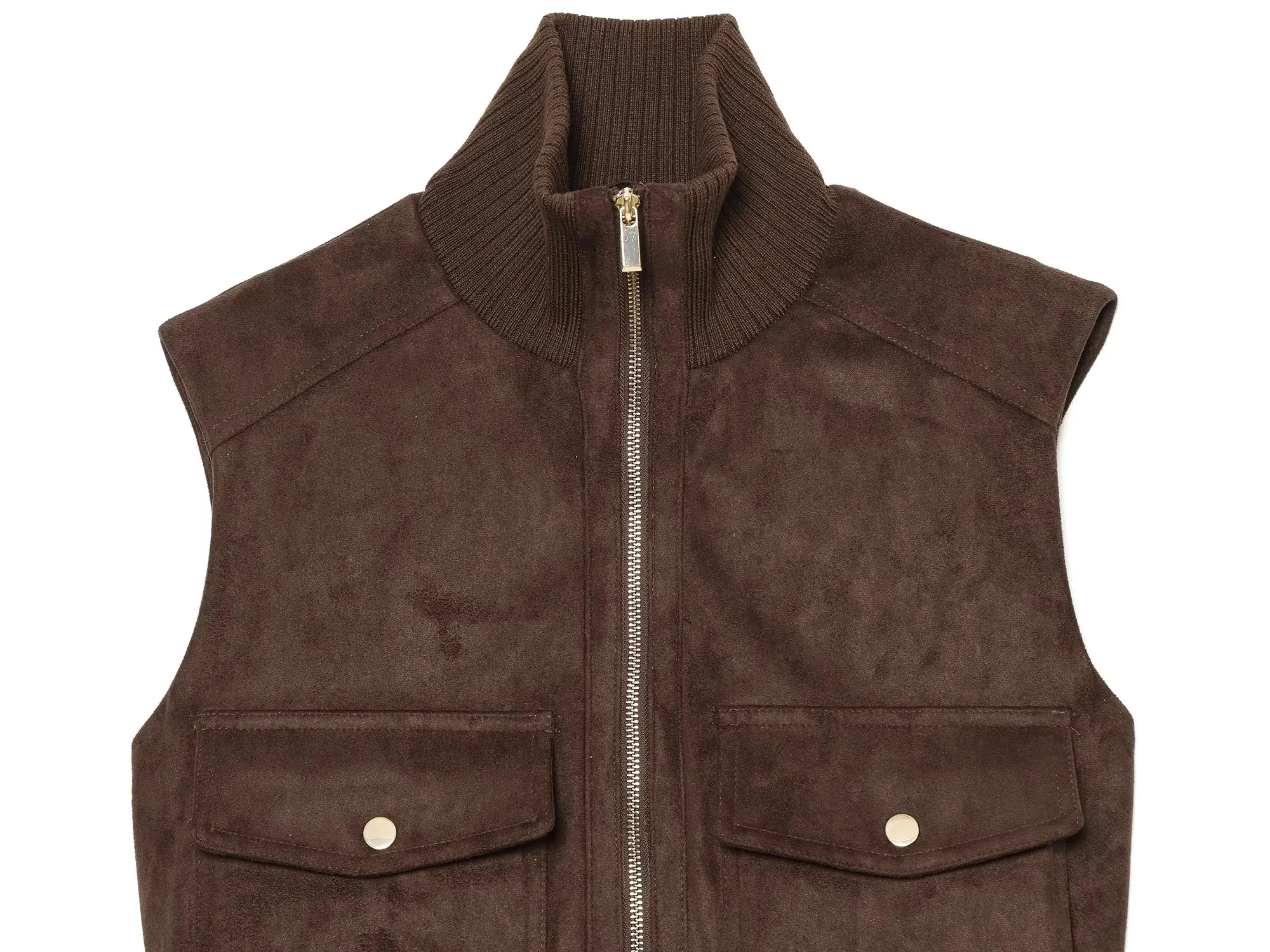 KONDALA Vintage Casual Damen Wildleder Tanktop mit Stehkragen, ärmellos, Reißverschluss-Taschen, modisches Oberteil für Herbst/Winter 2026, Urlaubstop – Detail 8