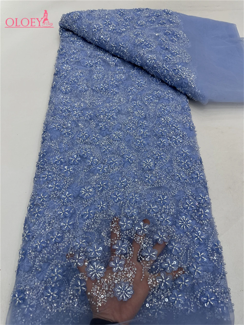 

2025 Fashion French Embroidery Beaded Lace Fabric African Nigerian With Sequins Lace Fabric For Wedding Dress