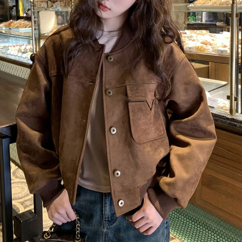 

Retro Baseball Jacket Cardigan Spring and Autumn New Style Small and Short Motorcycle Jacket Top