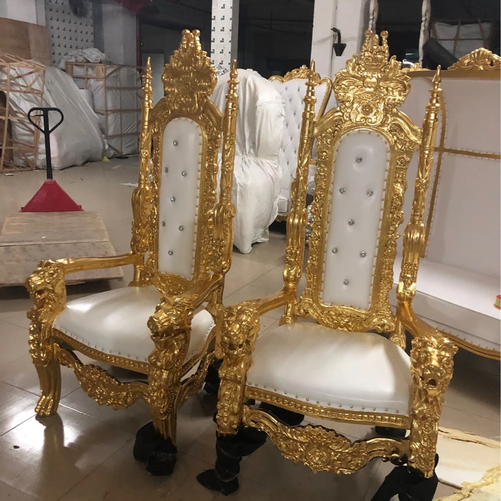 2pcs King Throne Chair High Back Royal Luxury Chair For Groom And Bride High Grade Hotel Furniture Throne Chair