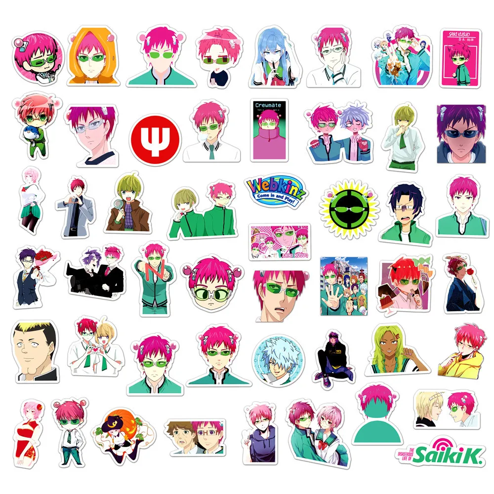 50Pcs Cartoon Fun Saiki Kusuo Anime The Disastrous Life of Saiki K Stickers Doodle DIY Water Cup Laptop Scooter Sticker
