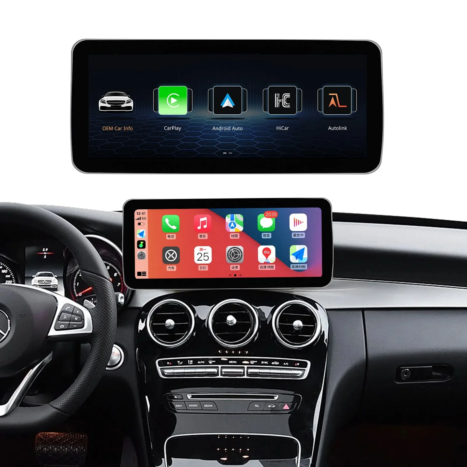 Wireless Carplay Android Auto 12.3'' Linux Screen Multimedia Radio for Mercedes NTG4.0/4.5/5.0 GLA CLA GLC W205 W176 W212
