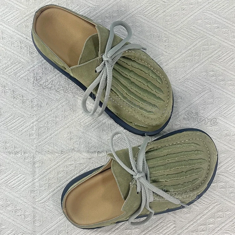 

Suede Claw Slipper Pumps Round Toe Flat with Lace-Up Slip-On Mixed Color Novelty Fashion Concise Elegant Sexy Women Shoes Newest