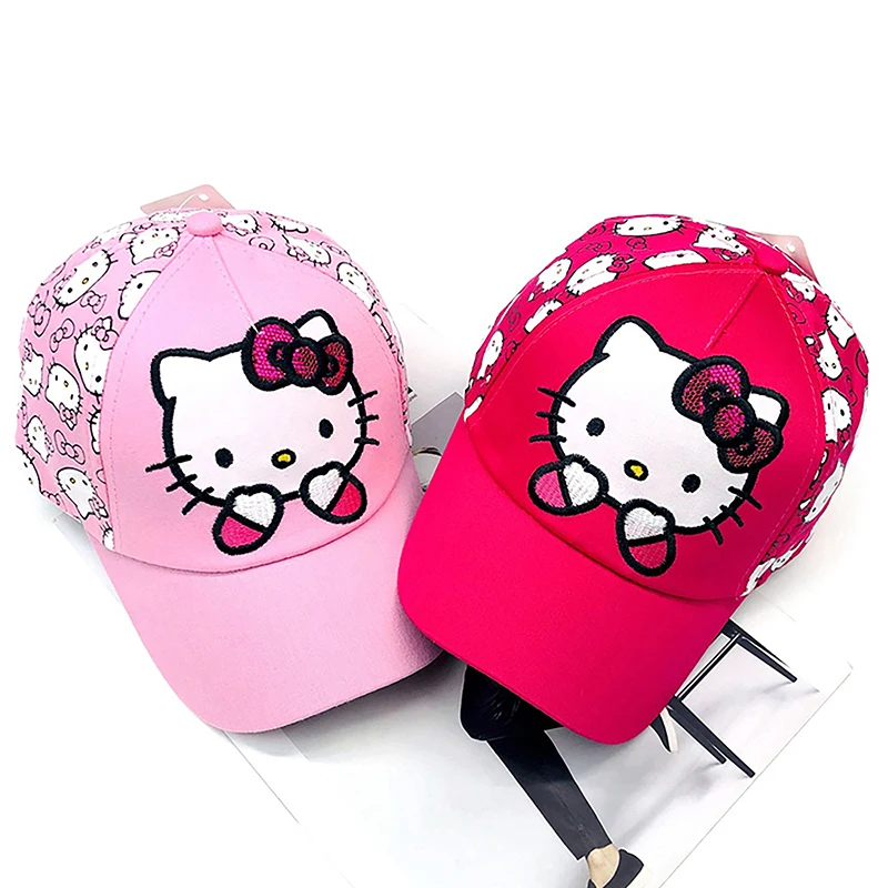 Cute Hello Kitty Girls Baseball Cap 2024 Spring Autumn Baby Cartoon Hats Children\'s Sun Caps Kids Outdoor Hat Bonnets Beach Hats