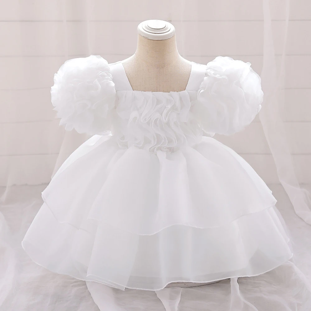 Pageant 1 Year Birthday Dress For Baby Girl Clothes Floral Princess Dress Wedding Puff Sleeve Girls Dresses Baptism Party Gown