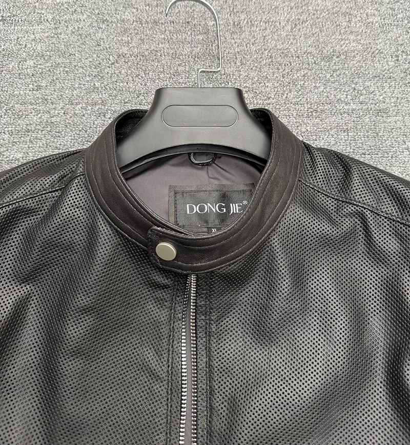 Light, soft, breathable and perforated top layer sheepskin leather jacket men's stand-up collar pure Pipi jacket business coat