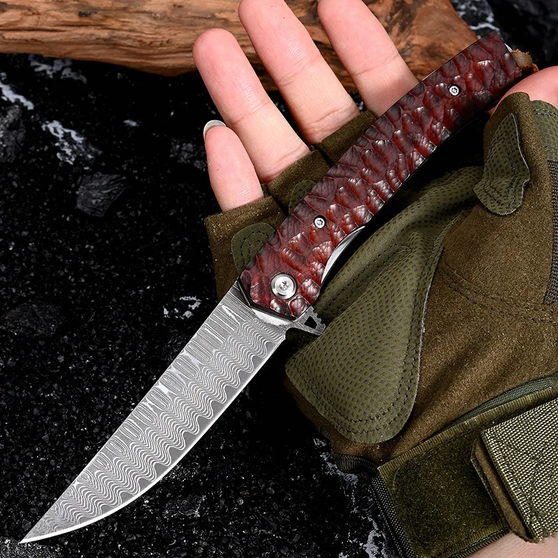 Damascus Steel Handmade Blade Steel Wood Handle Camping Defense Pocket Knives Outdoor Tactical Survival Folding Knife EDC Tools