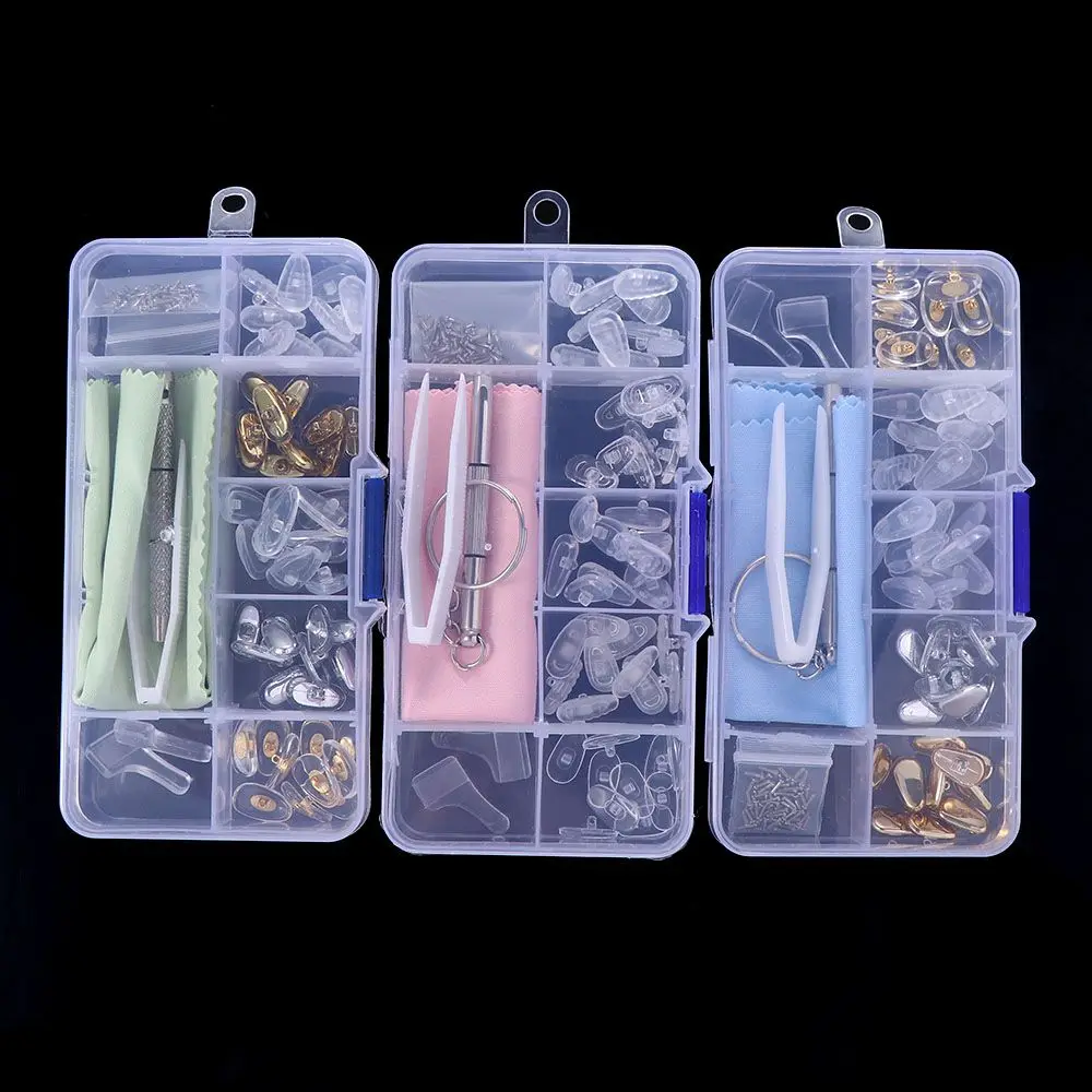 Glasses Repair Kit Silicone Nose Pads Replacement Optical Glasses Repair Tool Parts Assorted Kit Screwdriver Tweezers Ear Hooks