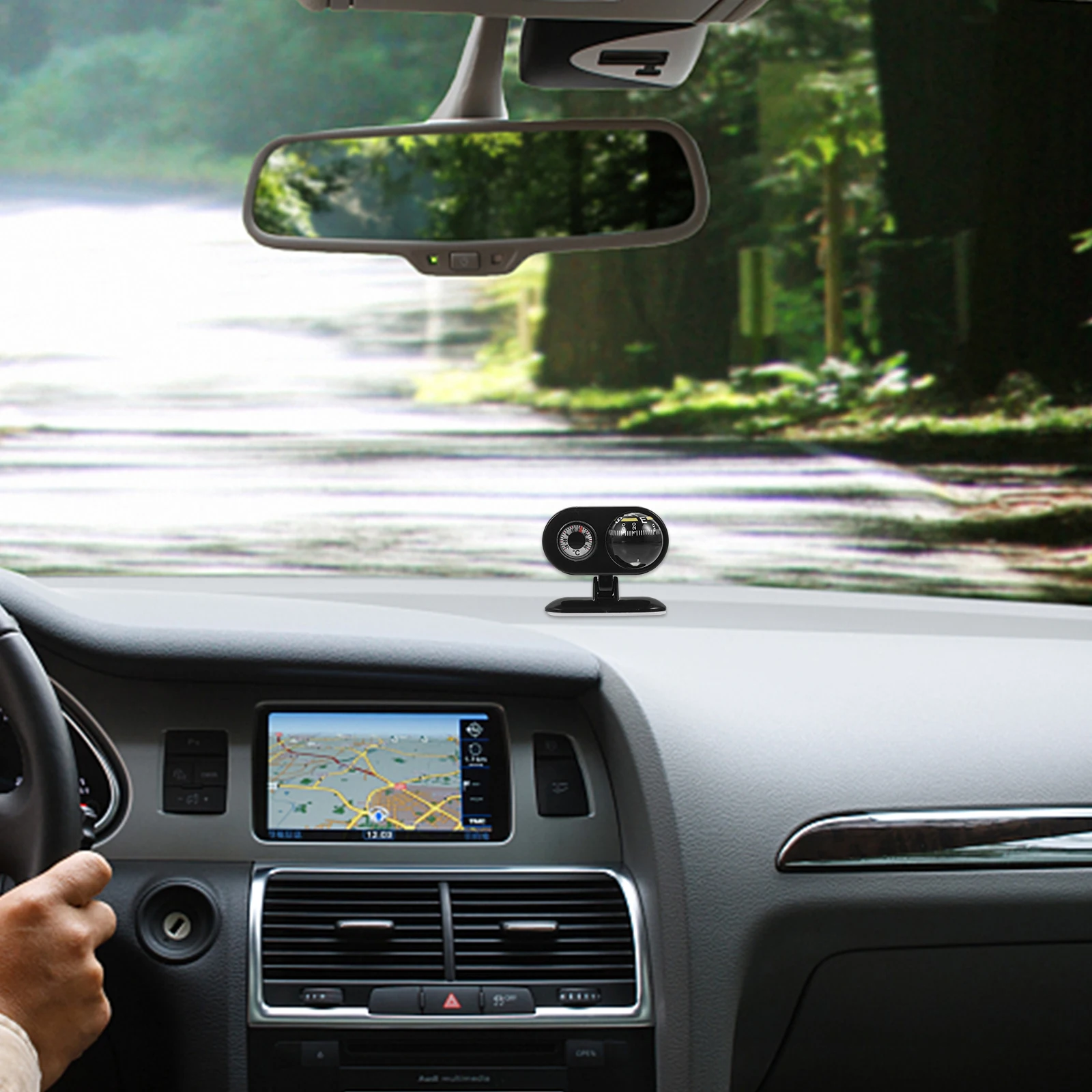 

High Precision Car Compass Thermometer Ball Vehicle Dash Mount for Road Trips Camping Hiking Car Thermometer Compass