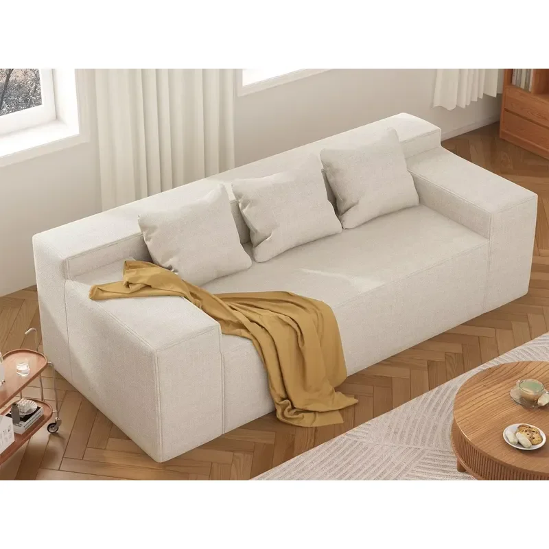 Modern 3-Seater Bean Bag Hybrid Design Sofa with Cat-Scratch Resistant Linen No Assembly Required Beige 3 Matching Pillows