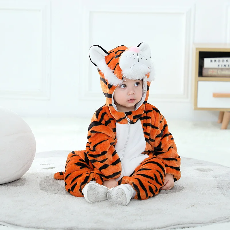 Animal Tiger Baby Clothes Kigurumis Halloween Cosplay Costume Boys Girls Romper Newborn Baby Onesie Jumpsuit Winter Pajamas