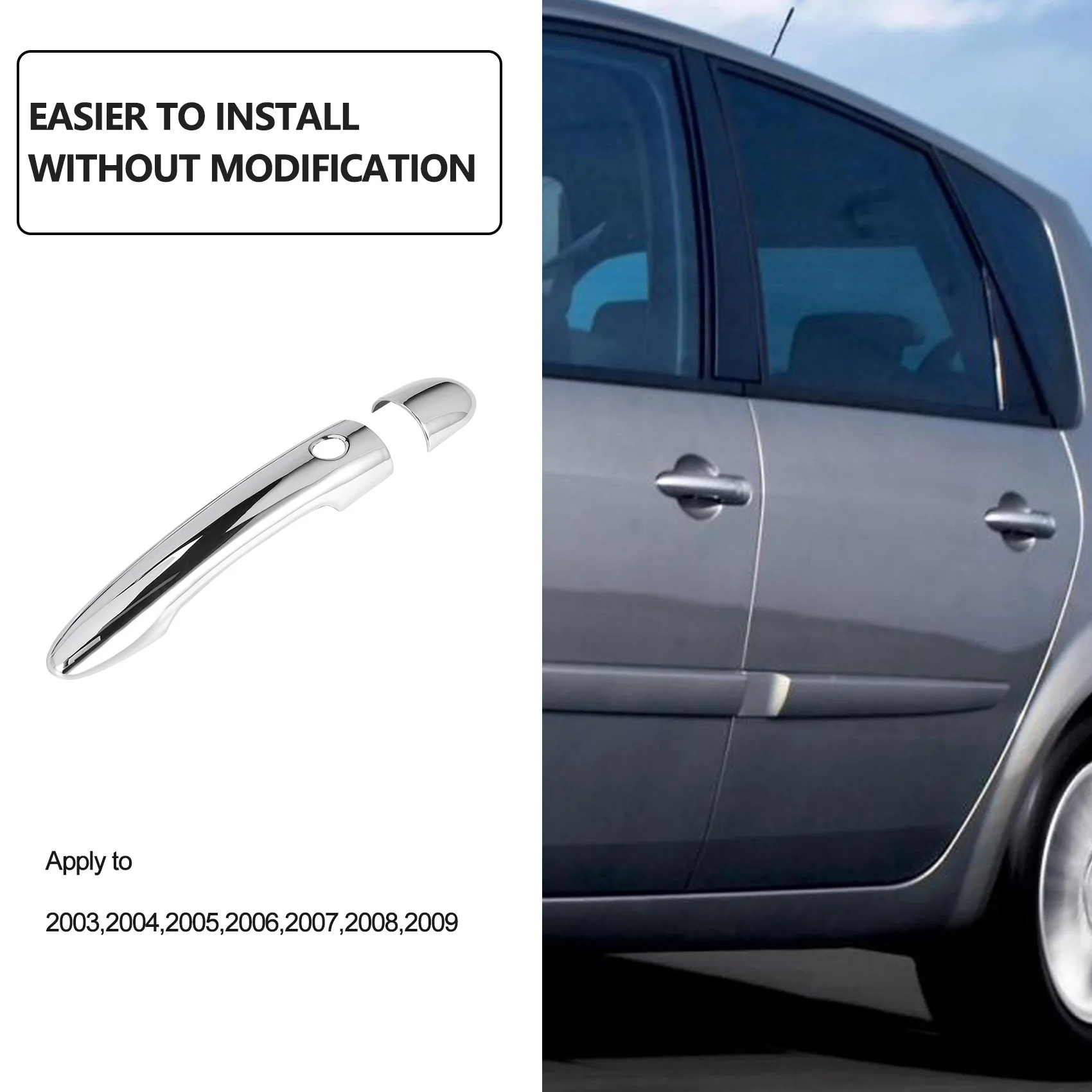 for Renault Scenic 2 Ii 2003 2004 2005 2006 2007 2008 2009 Chrome Door Handle Catch Cover Trim Cap Auto Accessories