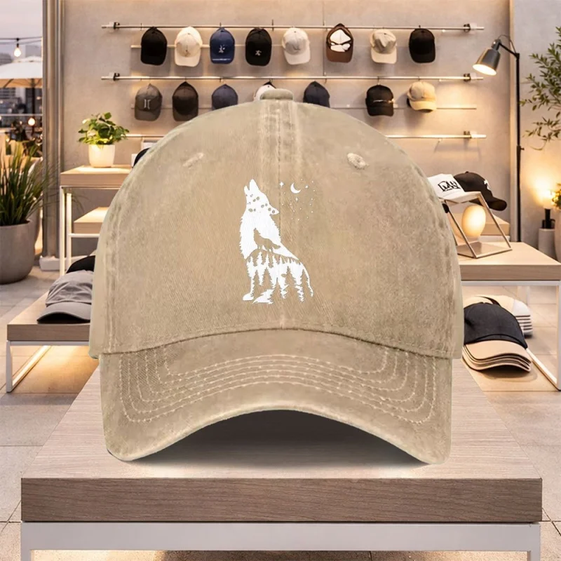 Wolf Pattern Baseball Cap Adjustable Snapback Hat Lightweight Unisex Casual Gift for Men Women Hand Washable