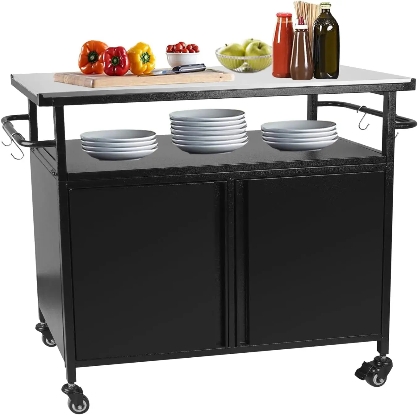 

Grill Cart with Storage Kitchen Island Cart 31'' Height Outdoor Kitchen Island Countertop Portable Outdoor Table and Storage Cab