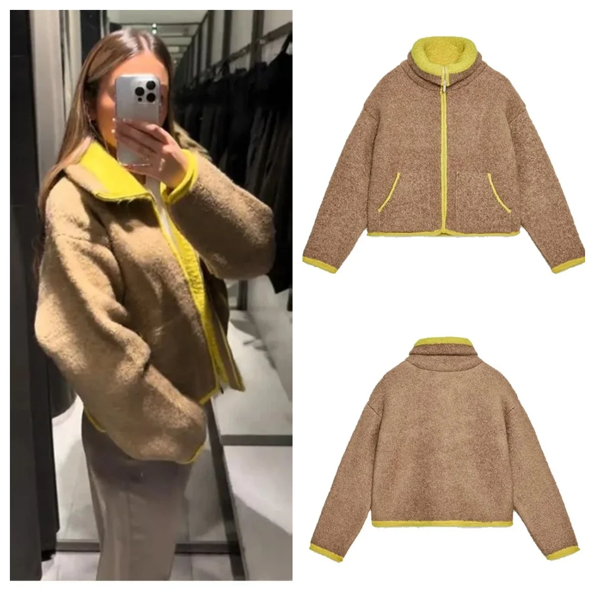 

2026 Spring New Contrast Knitted Cardigan Jackets For Women Elegant Long Sleeve Pockets Zipper Sweater Street Lady Chic Outwear