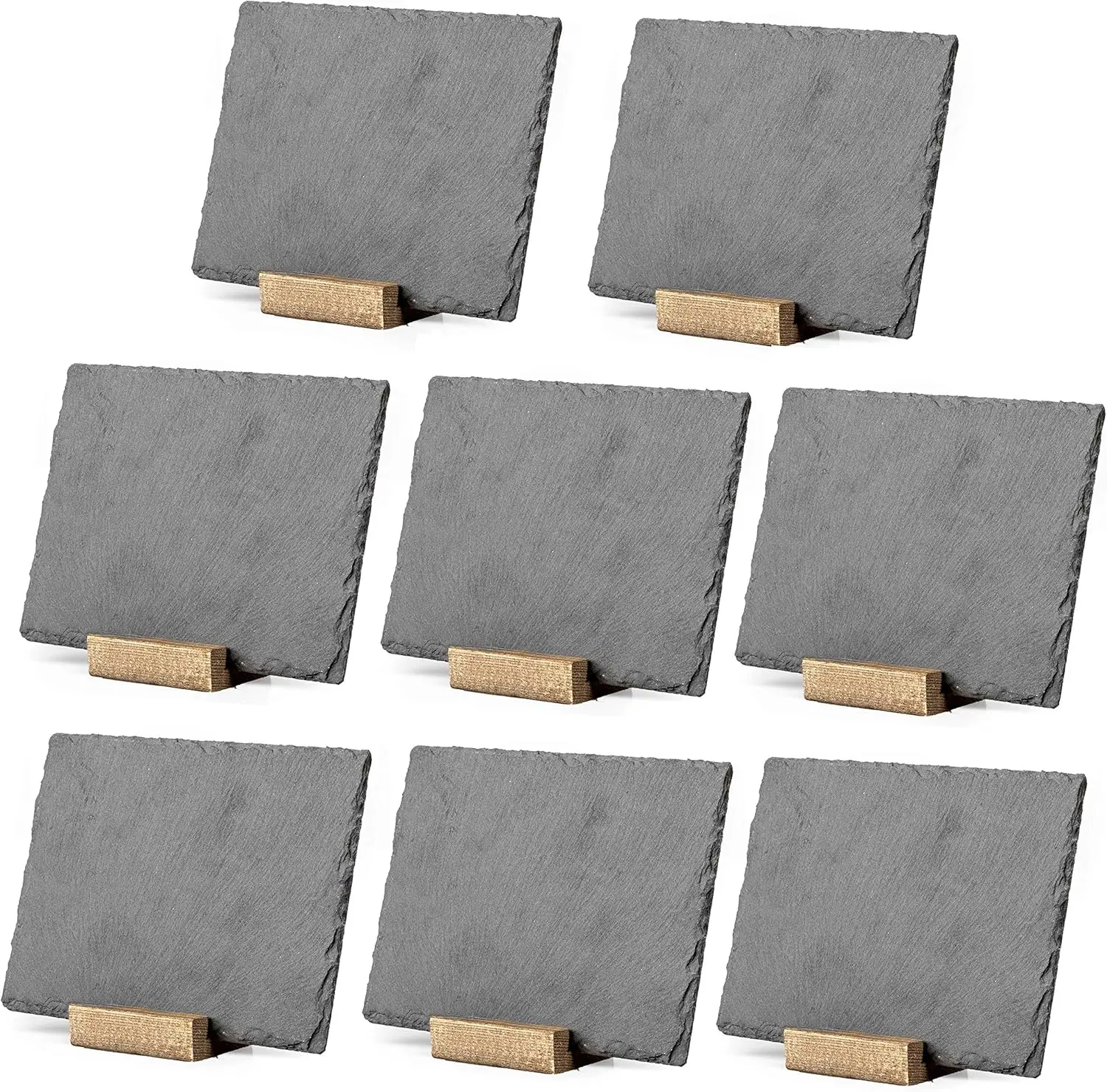 Conjunto de 8 Mini Quadros de Ardósia com Suportes de Madeira, Placas Rústicas de Ardósia de 5x6 Polegadas para Decoração de Buffet