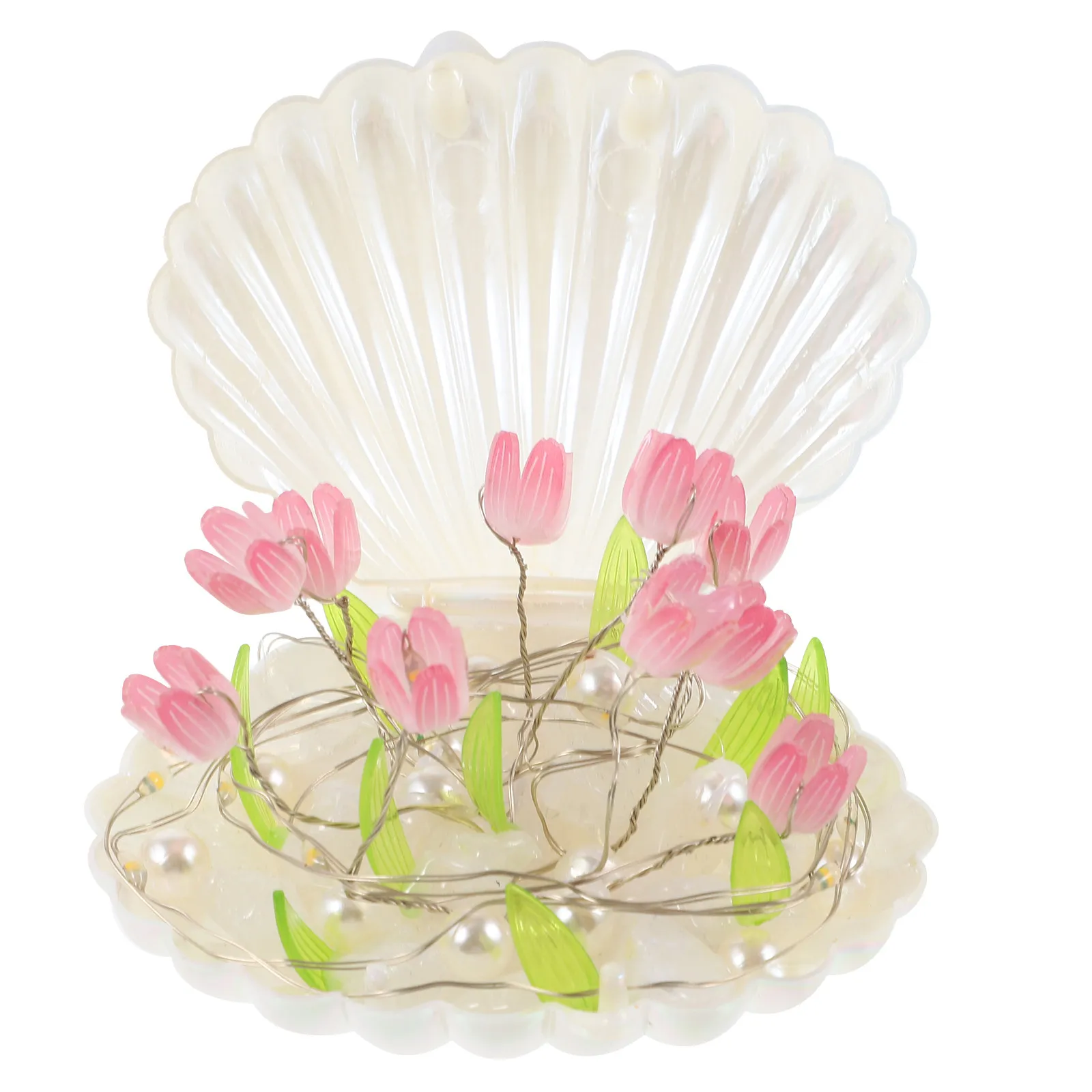 1Set DIY Tulip Shell Night Light Unfinished Craft Kit Exquisite Workmanship Tulip Flower Lamp for Bedroom Bathroom Kitchen Night
