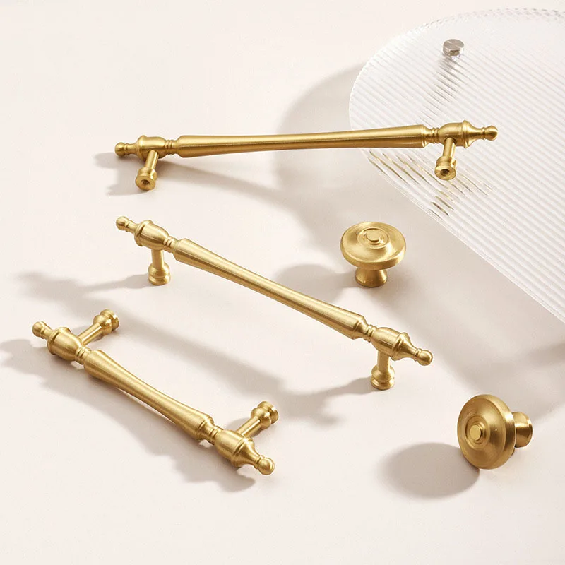 Brass Furniture Handles French Style Wardrobe Dresser Drawer Knobs Gold Cabinet Pull Bar Handle