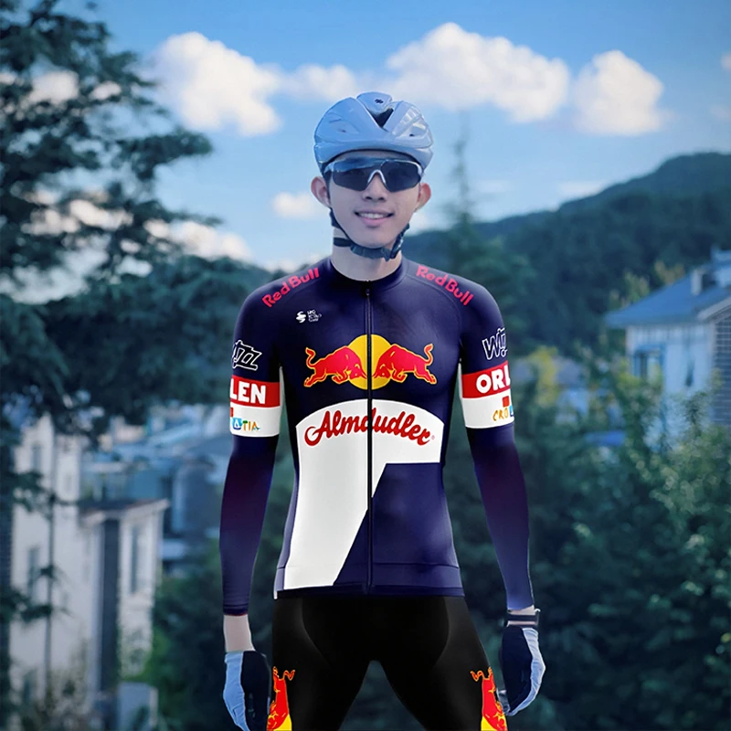 

Red Bull Cycling Jersey Man Long Sleeve Men's Uniform Skinsuit Complete Summer Clothes 2025 Outfit Bib Set Autumn Uniforms Suit
