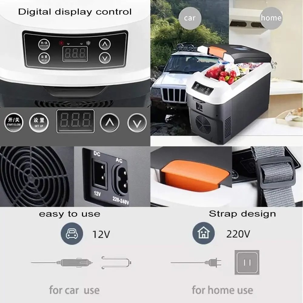 반도체 냉각 기술이 적용된 10L 디지털 디스플레이 미니 자동차 냉장고, 12V/24V/220V 범용
