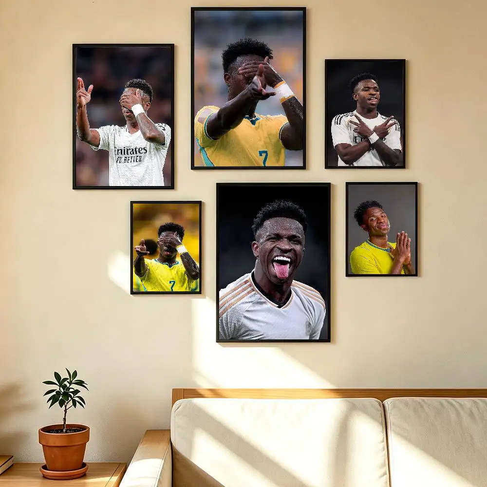 Football Star Vinicius Jr Poster Waterproof Wall Art Sticker For Bar Living Room Vintage Decor High Quality Print Gift