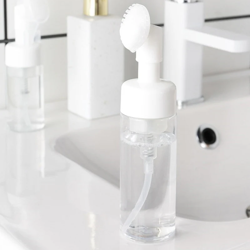 Botella de espuma de jabón para limpieza Facial, fabricante de espuma con cepillo de limpieza de silicona, botellas portátiles de espuma para Mousse