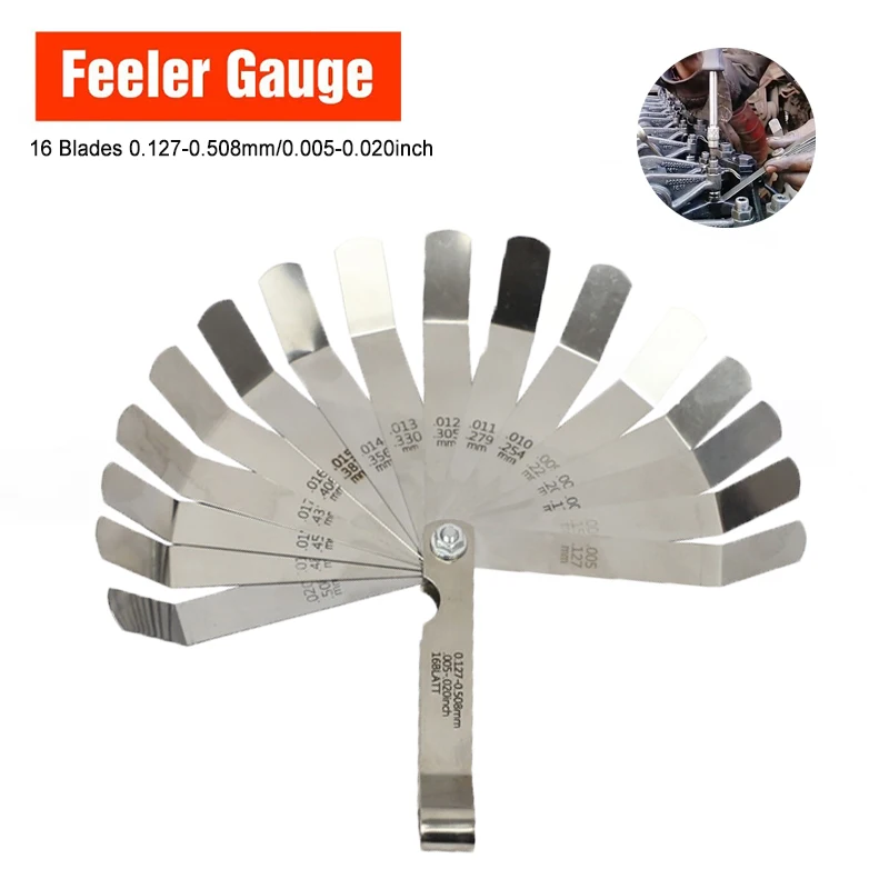 

16 Blades Feeler Gauge Metric Gap Filler 0.127 to 0.020mm Thickness Curved Meansurement Tool