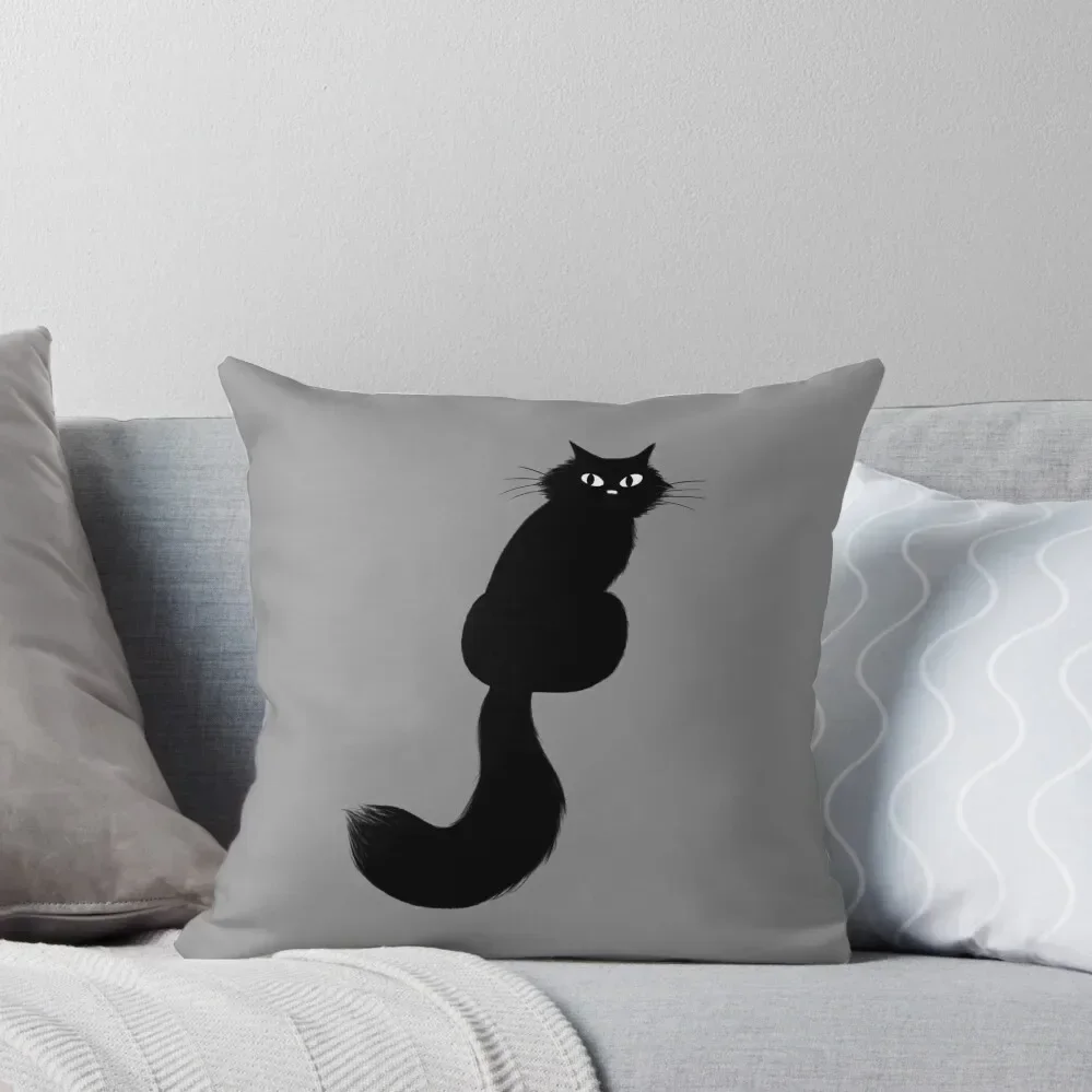 Longhaired Black Cat with Long Tail Throw Pillow Pillowcases Decorative pillow case Christmas Pillow