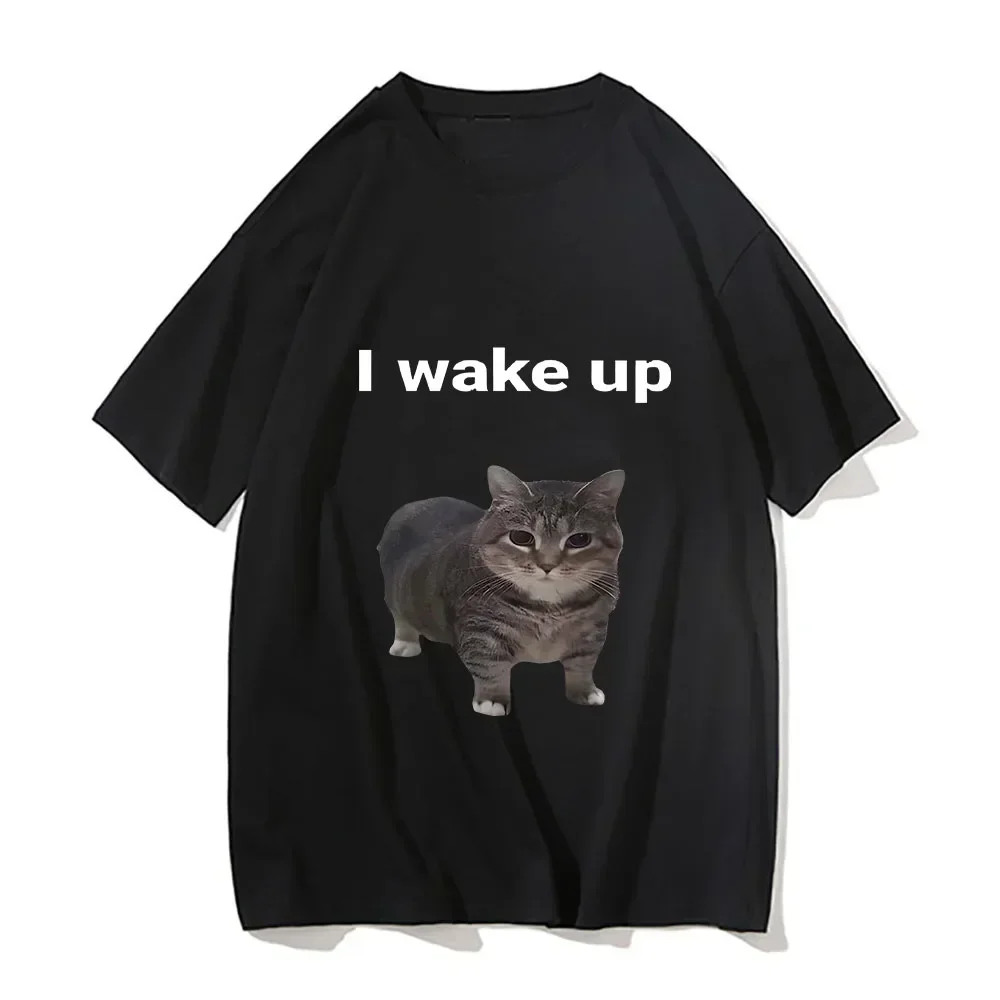 Clothes Harajuku Aesthetic Tshirt Vintage Unisex Streetwear Cute Cat L Wake  T Shirts Funny Cool Classic Women Short Sleeved