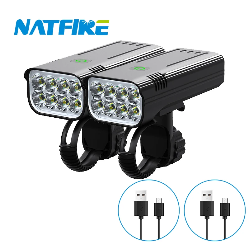 NATFIRE 10000mAh Super Bright Flashlight Bike Light USB Rechargeable 3600LM Bike Headlight LED Front Lights and Color Rear light