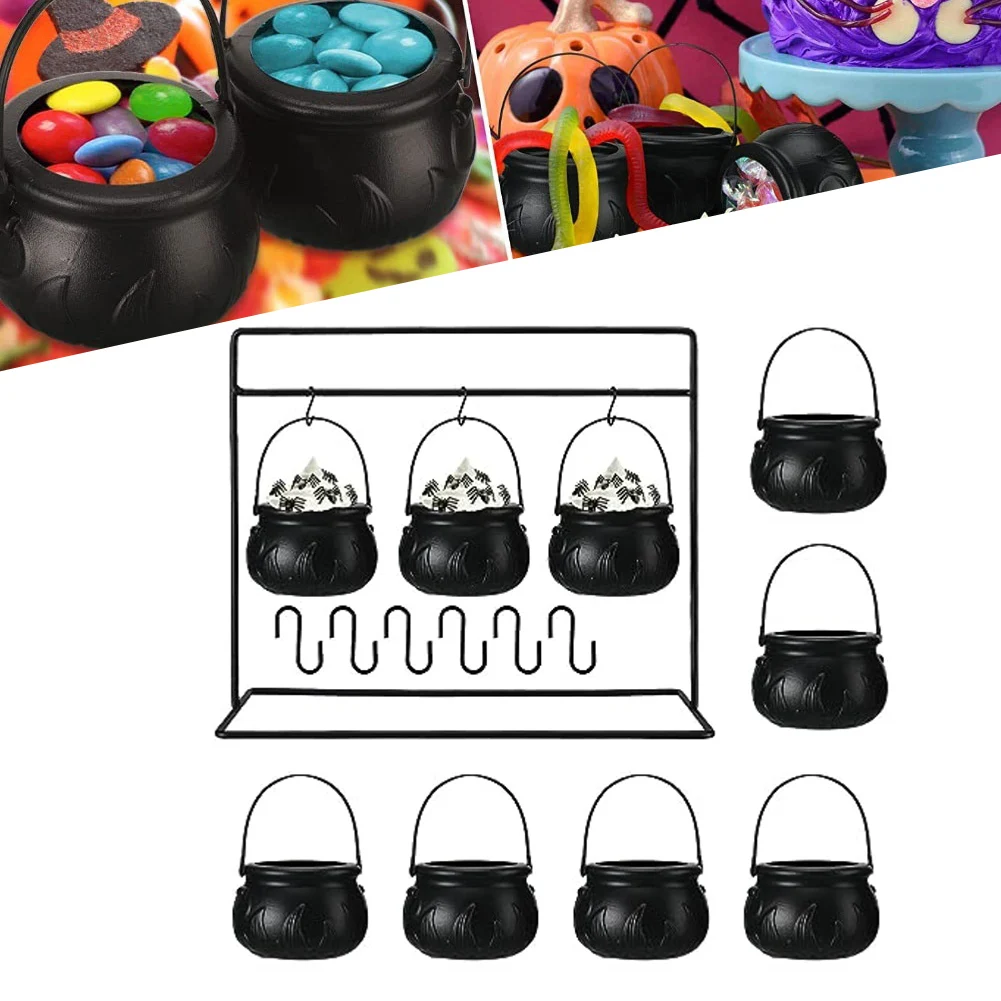 3/6/9Pcs Halloween For Mini Candy Bowl Set Black Hanging Candy Bowl Basket Witch Pot With Rack For Parties & Events