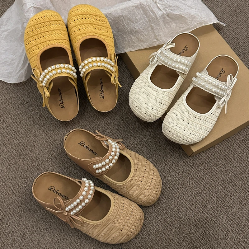 

Новинка 2024, женские весенне-летние плетеные сандалии на плоской подошве, повседневная обувь Мэри Джейн без шнуровки, обувь на низком каблуке с круглым носком