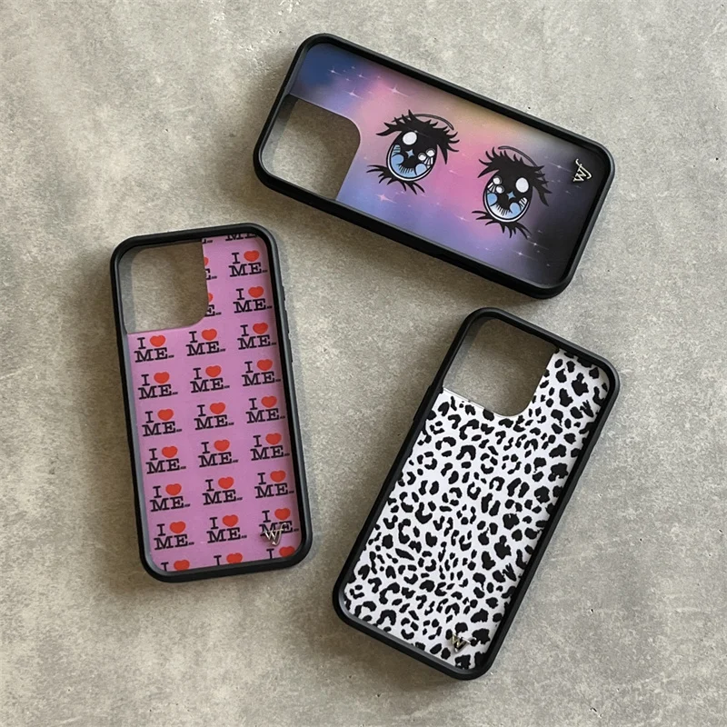 

Wildflower 3D Lovely Eye wf Phone Case for iPhone 16 15 14 13 12Pro Max Plus 16pro Wildflower I Love ME Leopard Soft Edged Cover