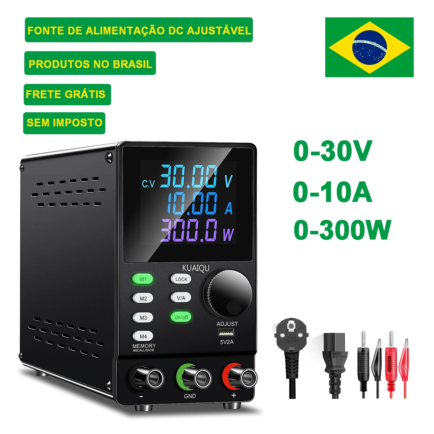 DC Lab Power Supply 30V 10A Adjustable Switching Bench Source High Precision Laboratory Power Supply 110V-230V Input From Brazil