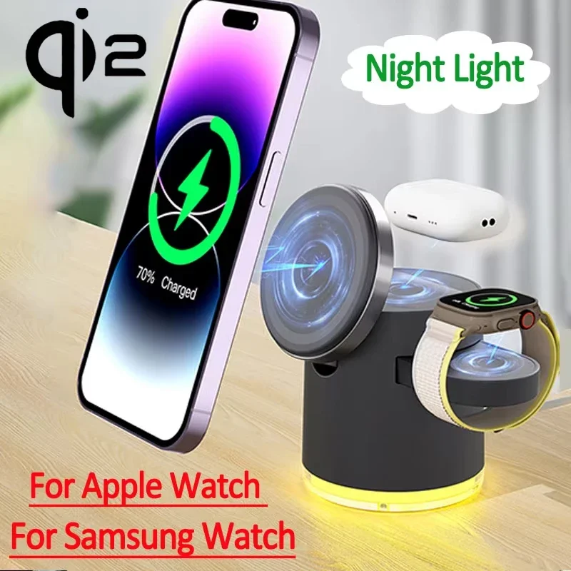 

Qi2 Wireless Charger With Night Light For iPhone 16 15 14 13 12 Pro Max Wireless Fast Charger Desktop Charging Holder For iPhone
