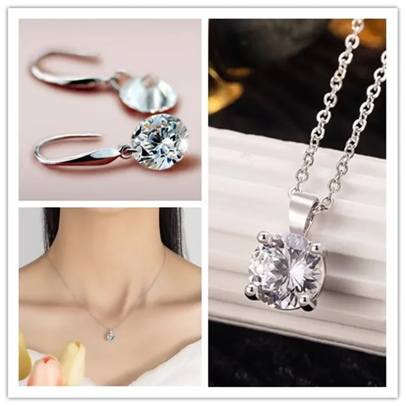 

Сверкающее серебро 925 пробы AAAAA с цирконом, кулон, ожерелье, серьги, комплект для женщин, ювелирные изделия на помолвку, подарок