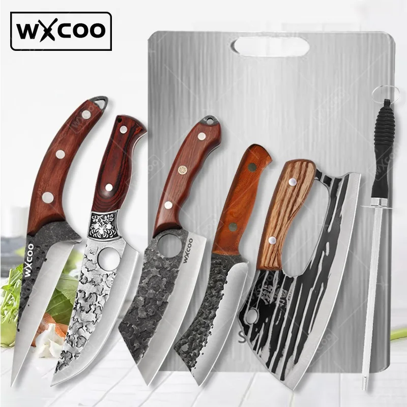 WXCOO Handmade Knife Forged Japanese Kitchen Bone Shaving Knives Meat Cutting Butcher Cleaver Knife Pork Cutting Boning Knife