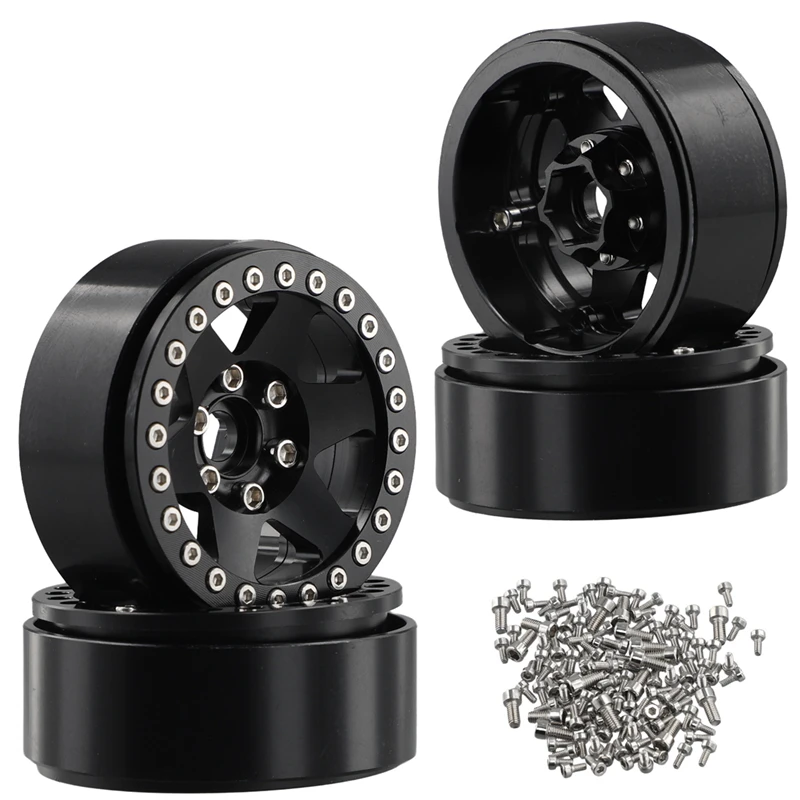 1/10 RC Crawler Car 1.9Inch Metal Beadlock 6 Hole Wheel Hub Rim For TRX-4 D90 D110 SCX10 SCX10II SCX10III Black