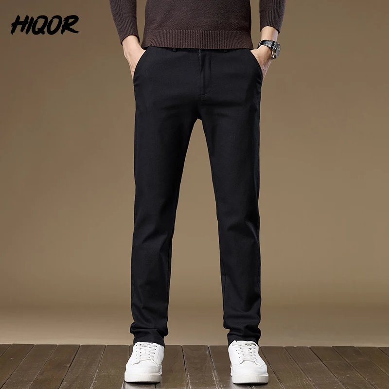 Hiqor-Calça casual larga e reta masculina, moda coreana, cinza, marrom, algodão, estilo clássico, negócio, outono, nova