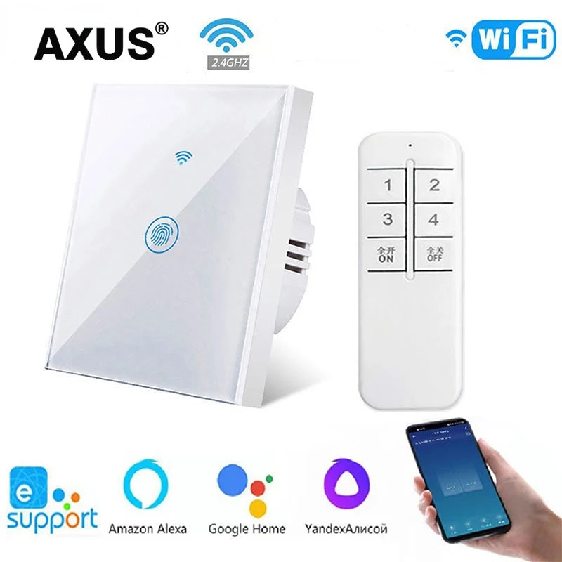 

AXUS EWelink App Wifi Smart Switch Bluetooth RF433 Touch Light Switch Alexa Alice Google Voice Control Neutral Wire Install