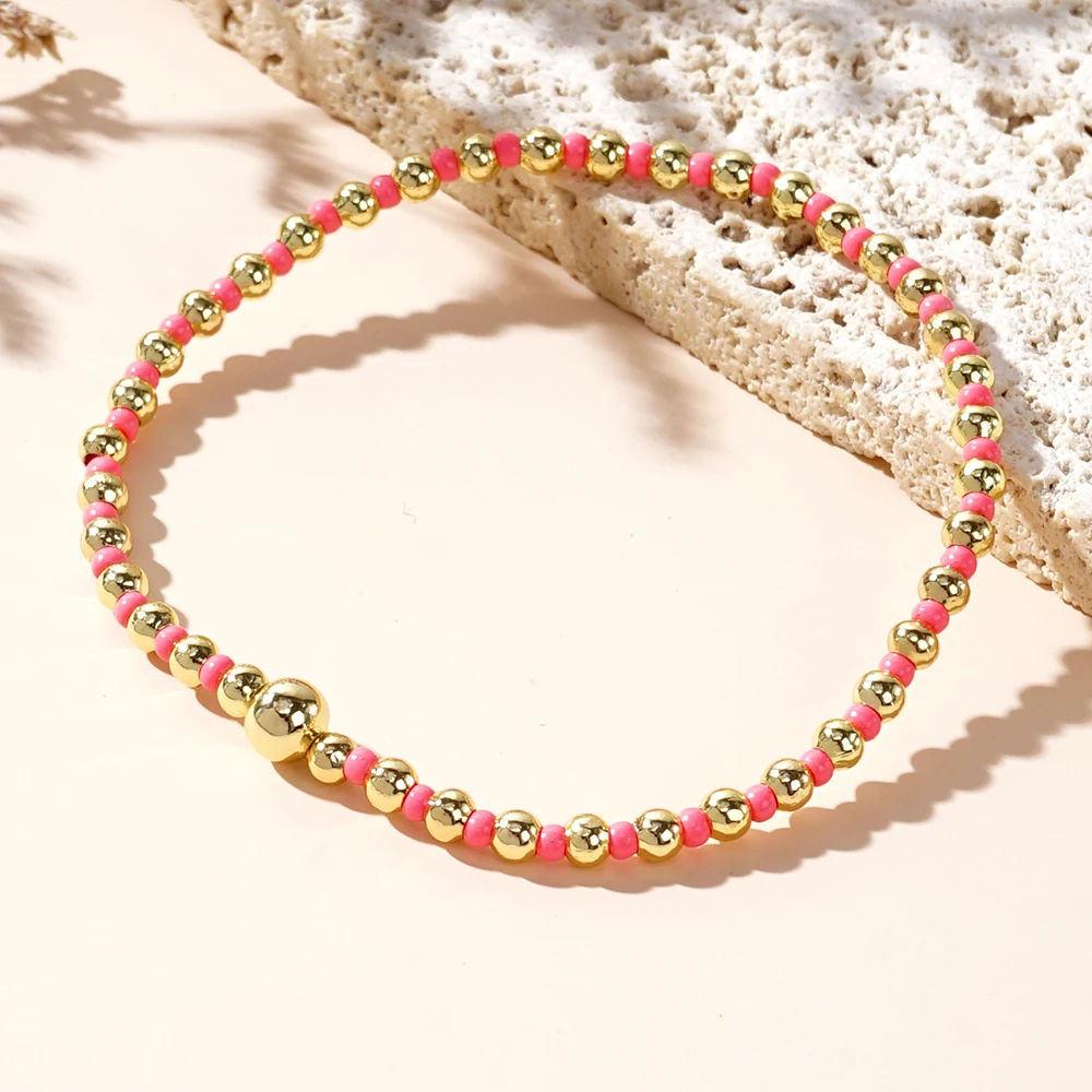 1pc New Arrival Colorful Glass Beads & 18K Gold Plated Copper Boho Fashion Bracelets Jewelry As Summer Luck Gifts For Women