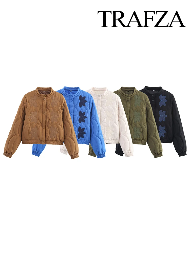 HH Women's Autumn Fashion Warm 5-Color Positioning Quilted Cotton Embroidered Coat Female Covered Button Long Sleeve Jacket