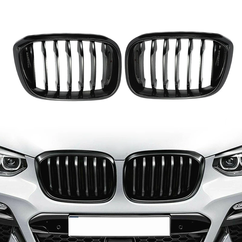 

2Pcs Car Front Hood Kidney Grille Grill Mesh Glossy Black Racing Grills For-BMW X3 G01 X4 G02 2018 2019 2020
