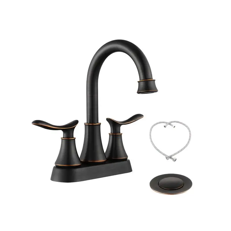

4-Inch Oil Rubbed Bronze 2-Handle Bathroom Faucet with Pop-up Drain & Supply Hoses for Vanity Sink