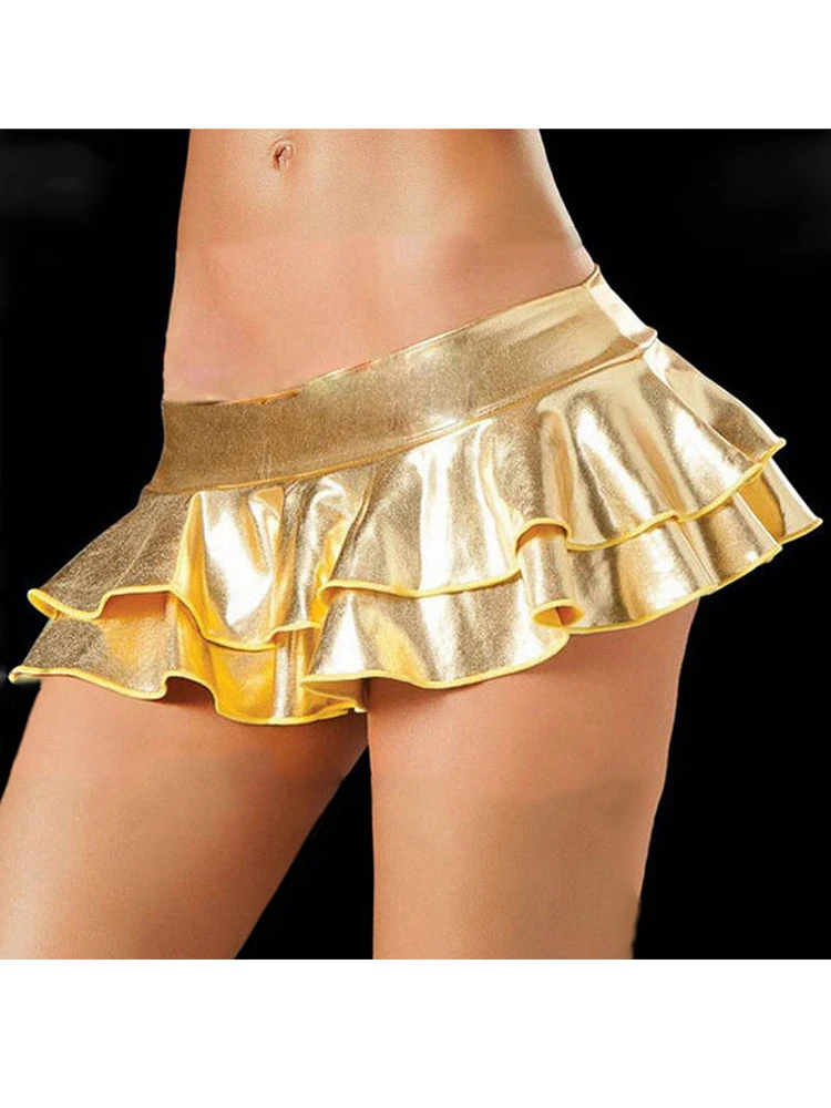 Mini Solid Color Sexy Skirt Women Dancing Club Wear Short Leather Micro Silver Gold Black Rose Blue