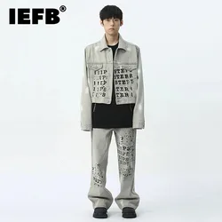 IEFB American Style Men's Denim Sets Letter Printing Turn-down Collar Long Sleeve Jackets Loose Washing Male Trouser 2024 9C6550