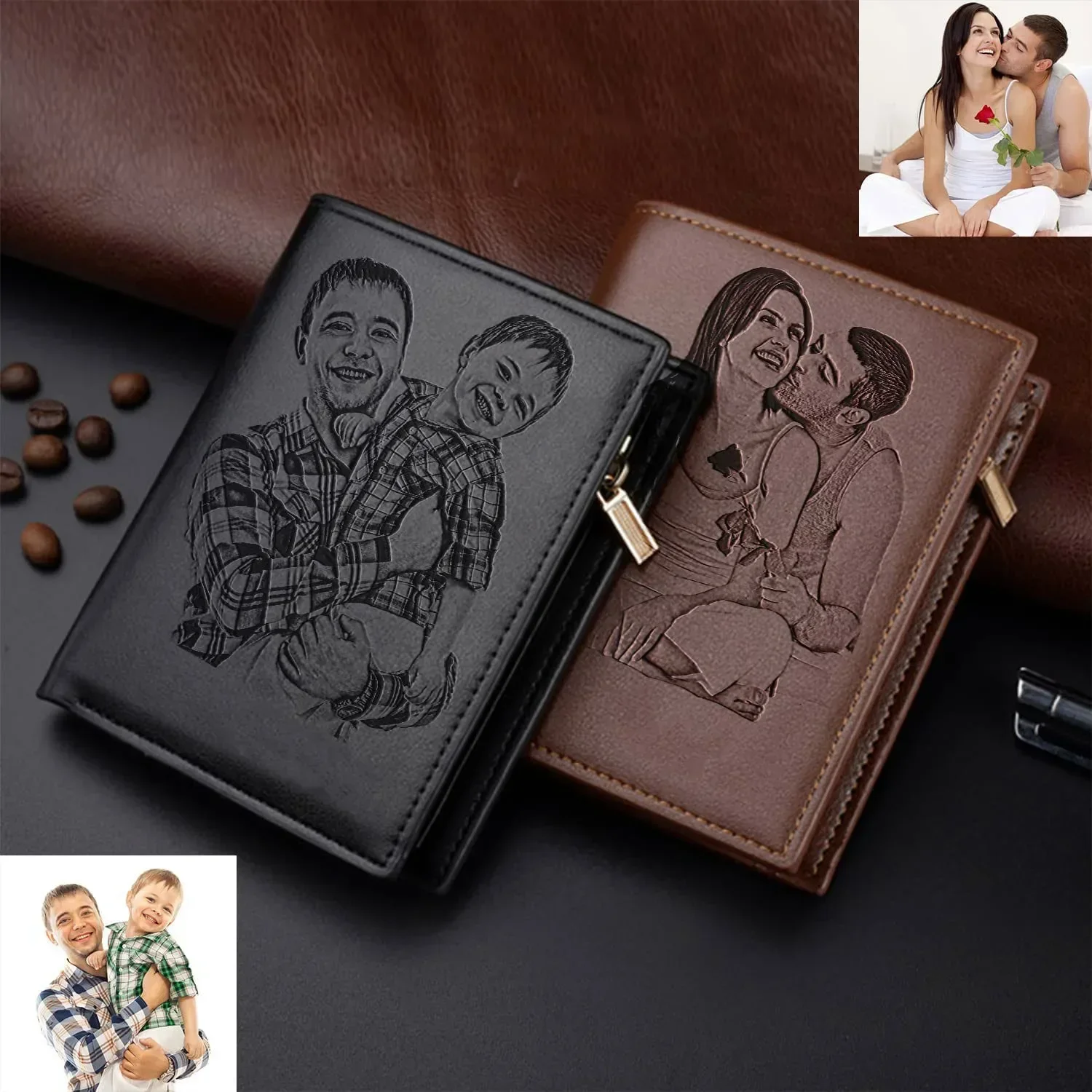 Custom Engraved Picture Wallet Personalized Photo Wallets for Men,Husband,Dad,Son,Personalized Gifts for Birthday Father's Day