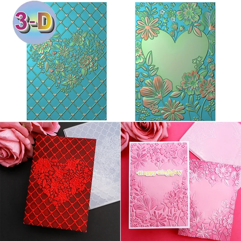Valentinstag-Hintergrund mit herzförmigem Muster und 3D-Prägeordner zum Hinzufügen von strukturierten Details an die Papierschablone zum Basteln von Projekten