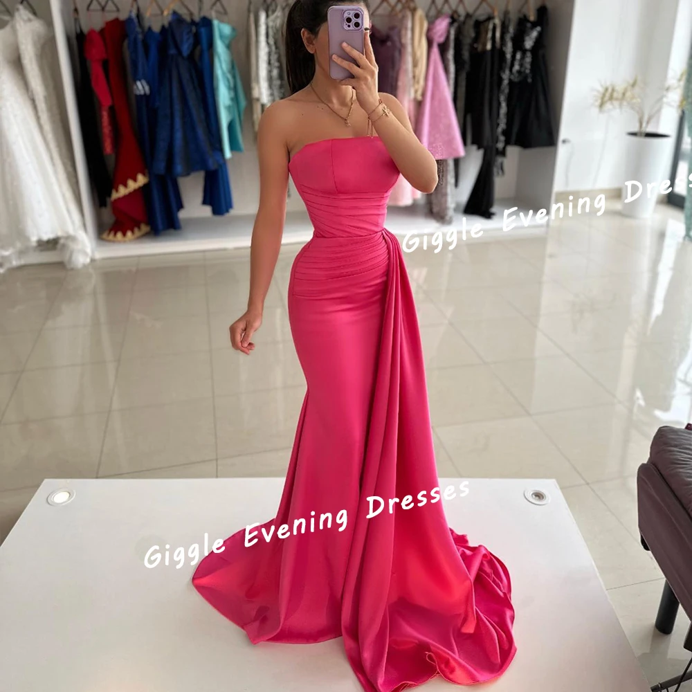 

Giggle Satin Strapless Pleating Close-Fitting Elegance Prom Gown Saudi Arab Floor-Length Evening Party Dresses for Women 2024